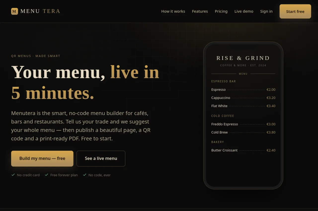Menutera — homepage screenshot