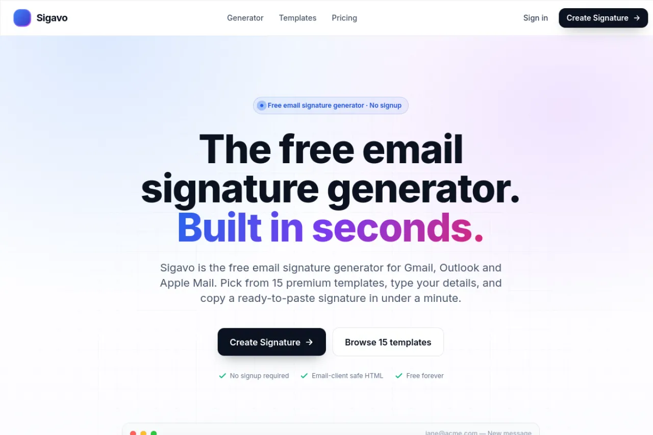 Sigavo — homepage screenshot